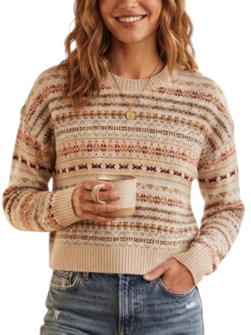 AMERICAN EAGLE Green Label Vintage Fair Isle Knit Sweater Small Cottagecore